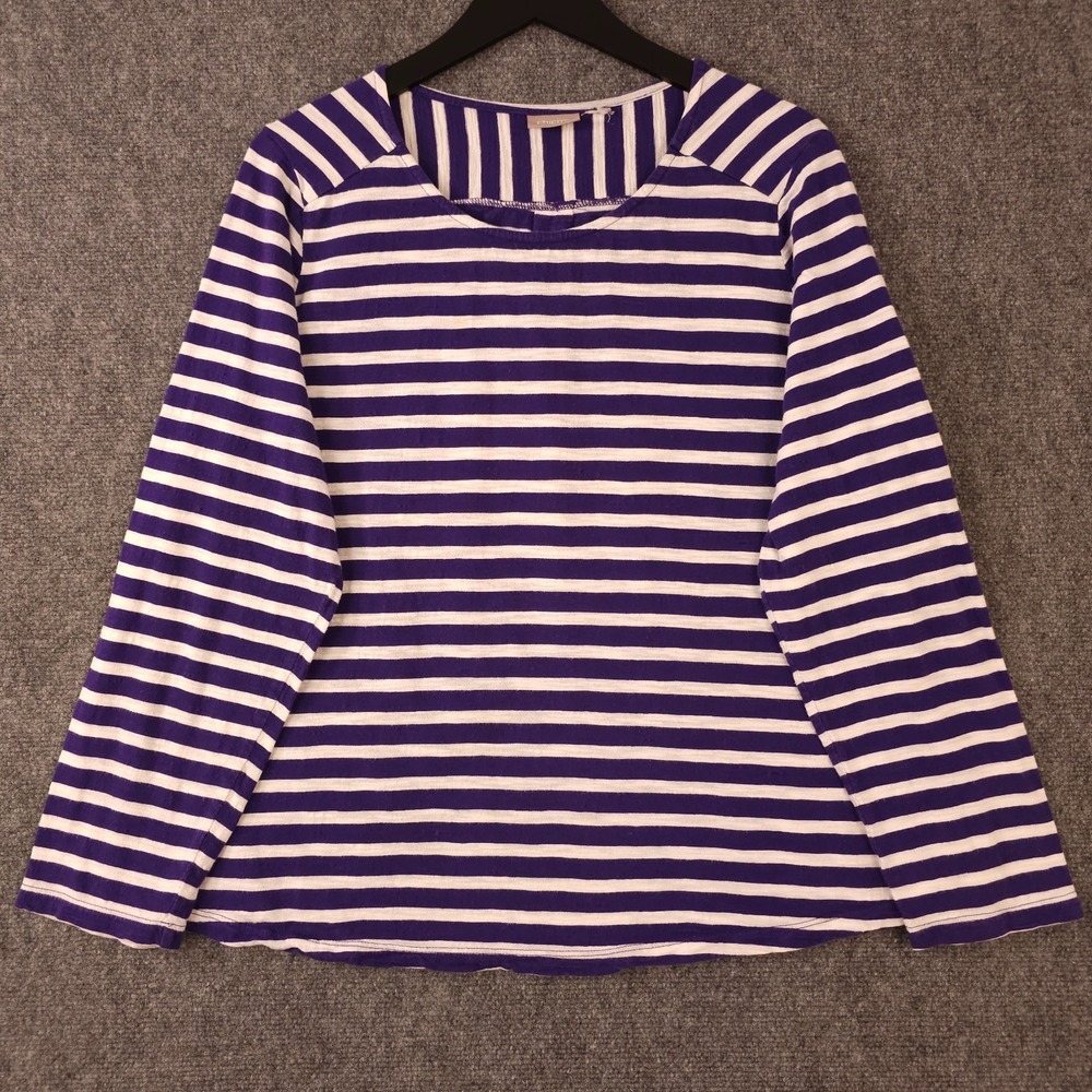 Chicos Shirt Womens 2 US Large Purple White Striped Scoop Neck Long Sleeve FLAW